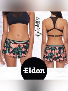 NWOT Eidon Black Nirvana Floral Print Elastic Waist Women’s Swim Shorts/Cover, S